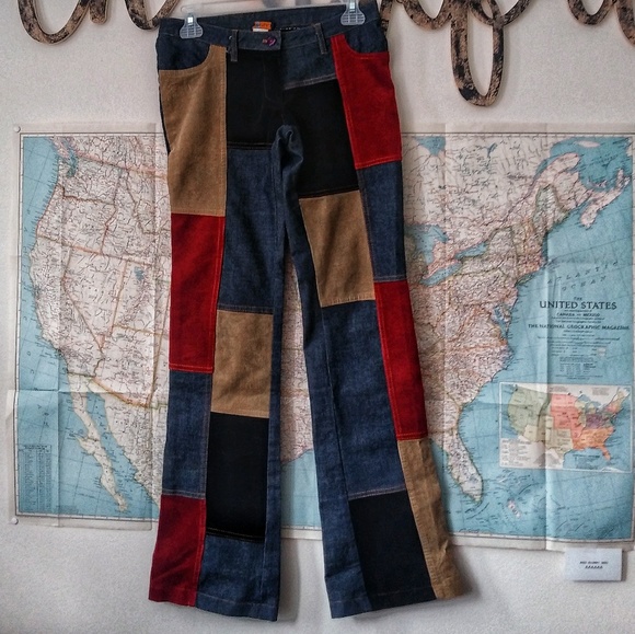 American Vintage Pants - Vintage Vtg patchwork flare jeans. Quirky Denim.